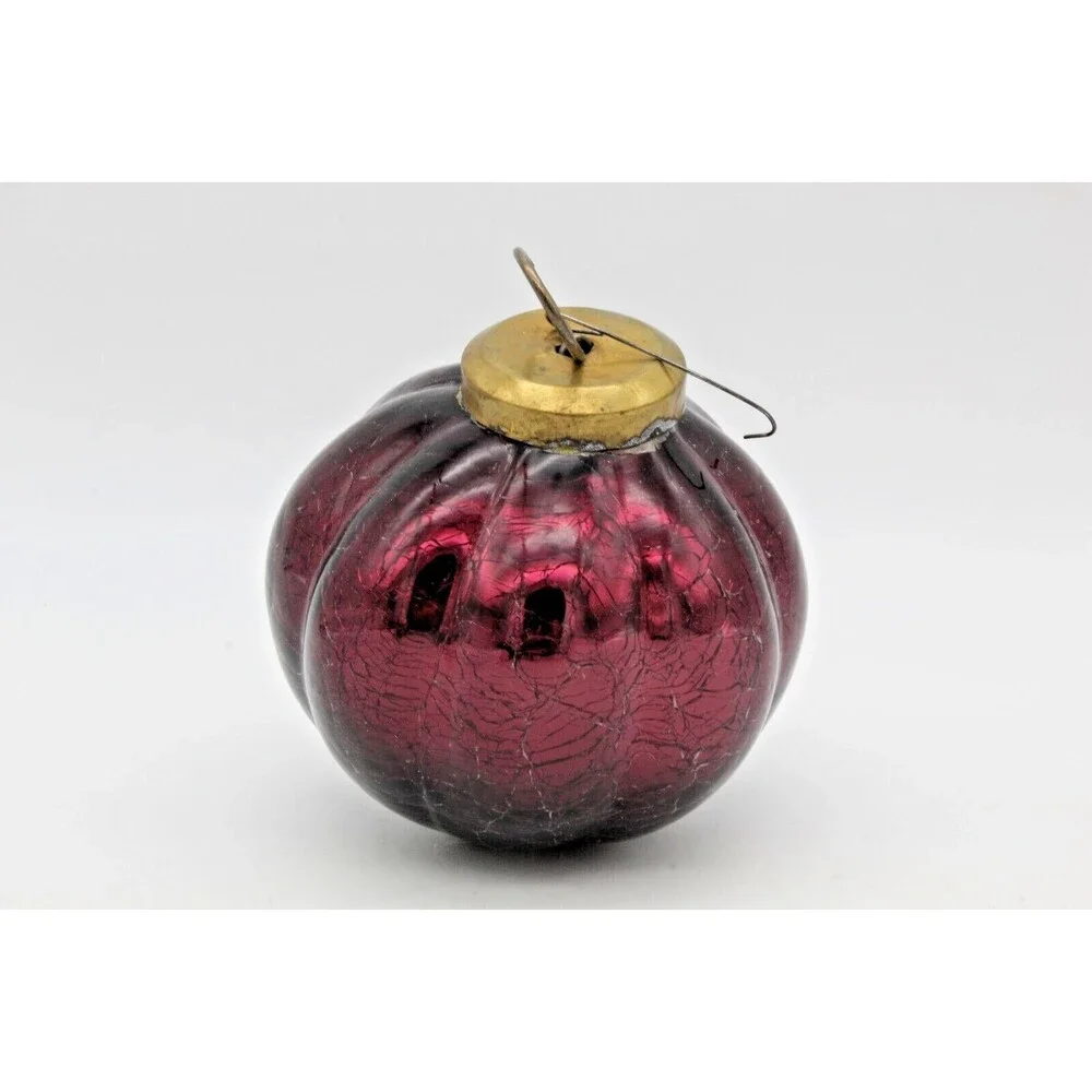 Amethyst Mercury Ribbed Crackle Glass Kugel Antique Christmas Tree Ornament